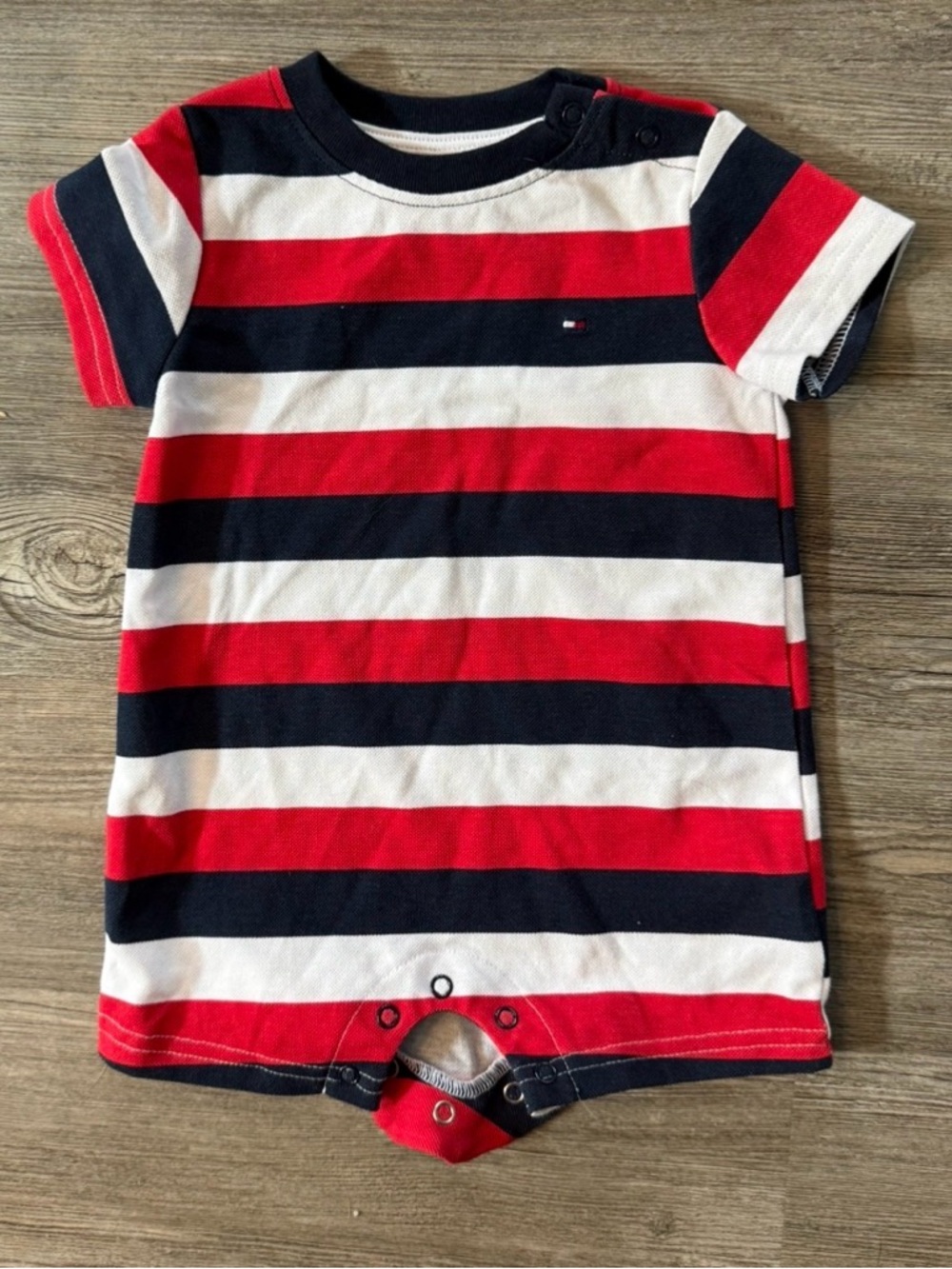Tommy Hilfiger Red White Navy Striped Baby Romper
